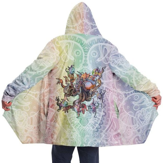 Elephantopus Cloak - Microfleece Cloak - Artist, Colorful, Kamal MishMish, Kmish, KMish213, MishMish, Octopus, Psychedelic, Trippy, Unique Art - Wrinkled Minds Wardrobe