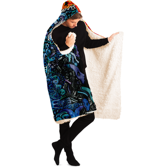 Blue Orange Sea Hooded Blanket