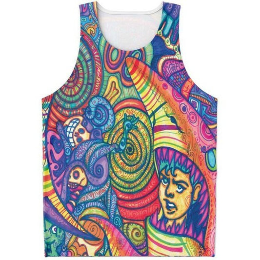 Pink Shark Boy - Unisex Tank Top - Artist, Colorful, Kamal MishMish, Kmish, KMish213, MishMish, Psychedelic, Sea Life, tank top, Trippy, Unique Art, unisex - Wrinkled Minds Wardrobe