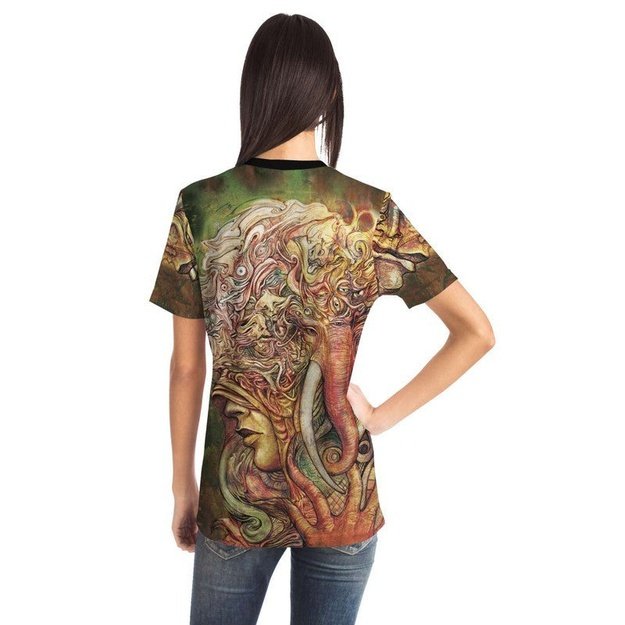 Hooded Woman T-Shirt - Pocket T-shirt - Artist, Colorful, Kamal MishMish, Kmish, KMish213, MishMish, Pocket T-Shirt, Psychedelic, T Shirt, Trippy, Unique Art, colored - Wrinkled Minds Wardrobe