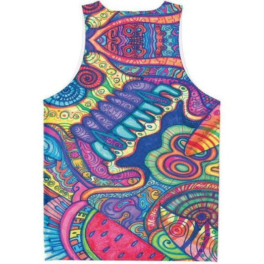 Pink Shark Boy - Unisex Tank Top - Artist, Colorful, Kamal MishMish, Kmish, KMish213, MishMish, Psychedelic, Sea Life, tank top, Trippy, Unique Art, unisex - Wrinkled Minds Wardrobe