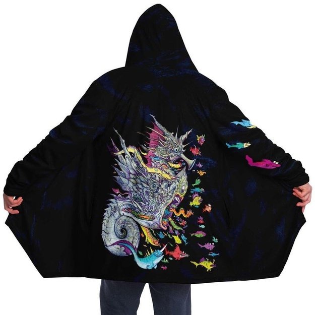 Seahorse Monster Cloak - Microfleece Cloak - Artist, Kamal MishMish, Kmish, KMish213, MishMish - Wrinkled Minds Wardrobe