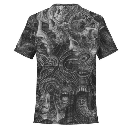 Wall of Faces T-Shirt - Pocket T-shirt - Artist, Kamal MishMish, Kmish, KMish213, MishMish, Pocket T-Shirt, Psychedelic, T Shirt, Trippy, Unique Art - Wrinkled Minds Wardrobe