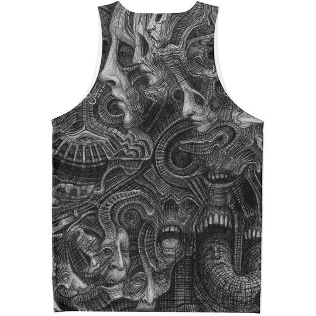 Wall Of Faces Tank - Unisex Tank Top - Artist, black and white, Kamal MishMish, Kmish, KMish213, MishMish, Psychedelic, tank top, Trippy, Unique Art, unisex - Wrinkled Minds Wardrobe