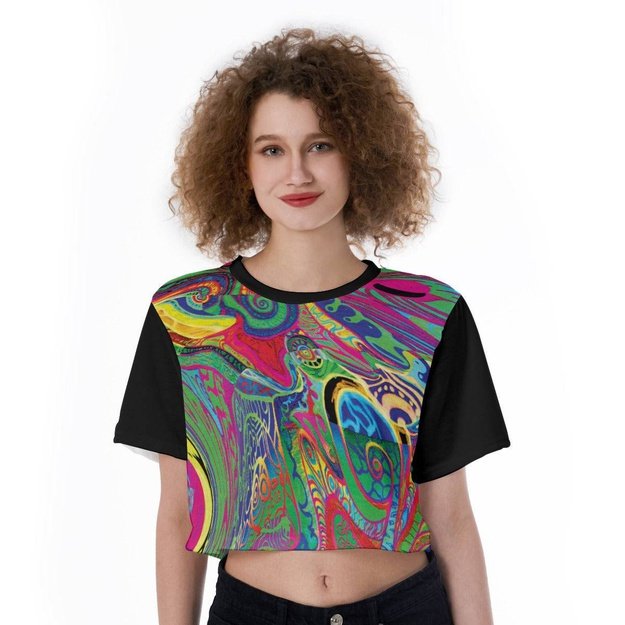 Spiral Shroom Colors Cropped Shirt