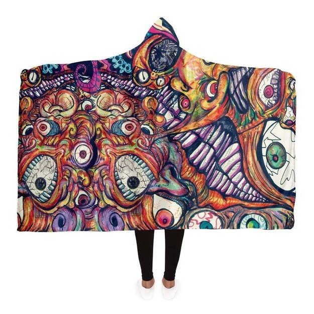 Eyes 'n' Mouth Hooded Blanket - Hooded Blanket - Artist, Kamal MishMish, Kmish, KMish213, MishMish - Wrinkled Minds Wardrobe