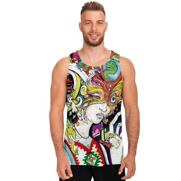 Red Horn Woman Tank Top - Unisex Tank Top - Artist, Colorful, Kamal MishMish, Kmish, KMish213, MishMish, Psychedelic, tank top, Trippy, Unique Art, unisex - Wrinkled Minds Wardrobe