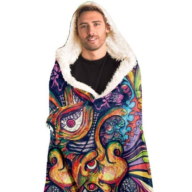 Toothy Hooded Blanket - Hooded Blanket - Artist, Kamal MishMish, Kmish, KMish213, MishMish - Wrinkled Minds Wardrobe