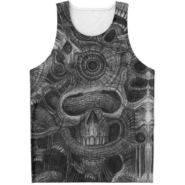 Wall Of Faces Tank - Unisex Tank Top - Artist, black and white, Kamal MishMish, Kmish, KMish213, MishMish, Psychedelic, tank top, Trippy, Unique Art, unisex - Wrinkled Minds Wardrobe