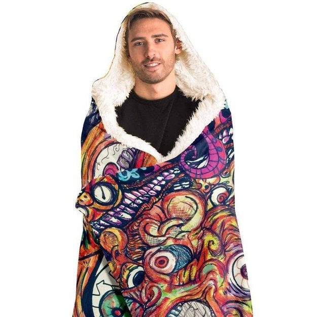 Eyes 'n' Mouth Hooded Blanket - Hooded Blanket - Artist, Kamal MishMish, Kmish, KMish213, MishMish - Wrinkled Minds Wardrobe