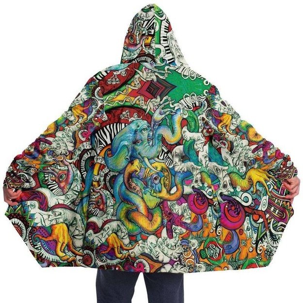 Octophantopus Cloak - Microfleece Cloak - Artist, Colorful, Kamal MishMish, Kmish, KMish213, MishMish, Octopus, Psychedelic, Trippy, Unique Art - Wrinkled Minds Wardrobe