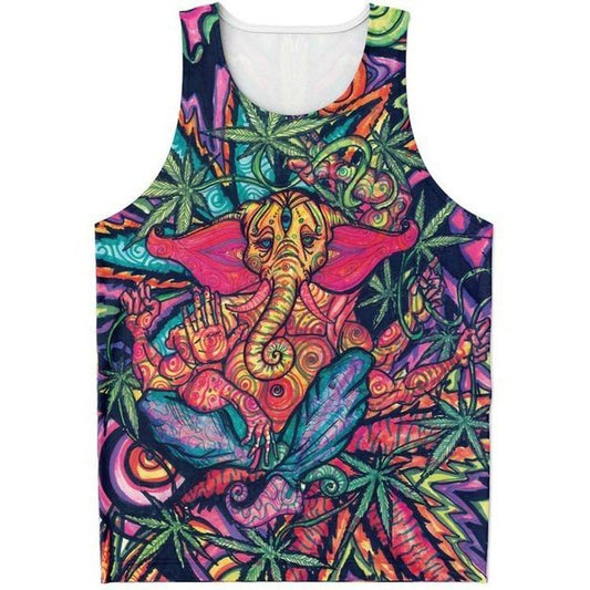 Ganjanesh Tank - Unisex Tank Top - Artist, Cannabis, Colorful, Elephant, Kamal MishMish, Kmish, KMish213, MishMish, Psychedelic, tank top, Trippy, Unique Art, unisex - Wrinkled Minds Wardrobe