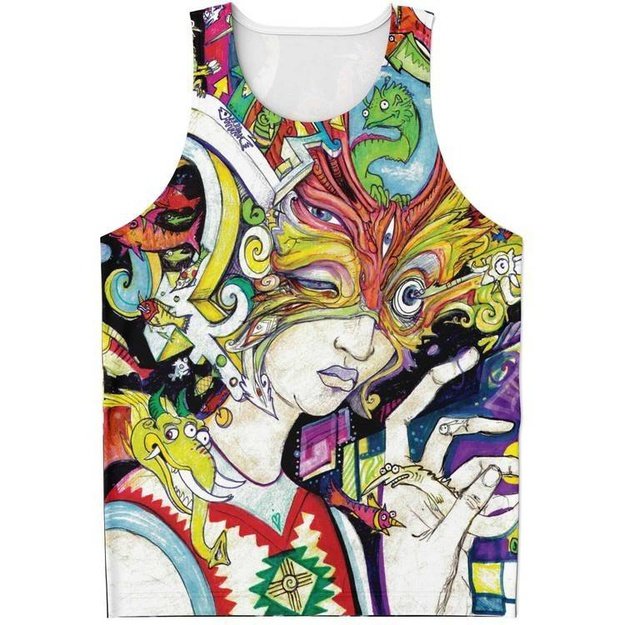 Red Horn Woman Tank Top - Unisex Tank Top - Artist, Colorful, Kamal MishMish, Kmish, KMish213, MishMish, Psychedelic, tank top, Trippy, Unique Art, unisex - Wrinkled Minds Wardrobe