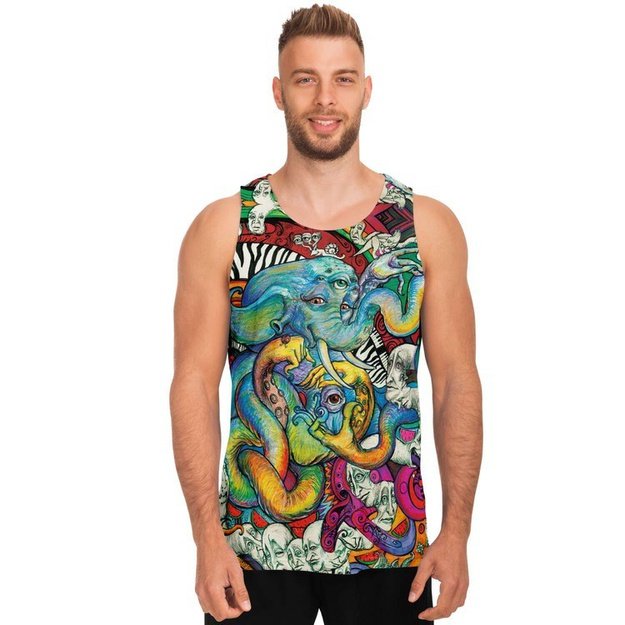 Octophantopus Tank - Unisex Tank Top - Artist, Colorful, Kamal MishMish, Kmish, KMish213, MishMish, Octopus, Pocket T-Shirt, Psychedelic, Sea Life, tank top, Trippy, Unique Art, unisex - Wrinkled Minds Wardrobe