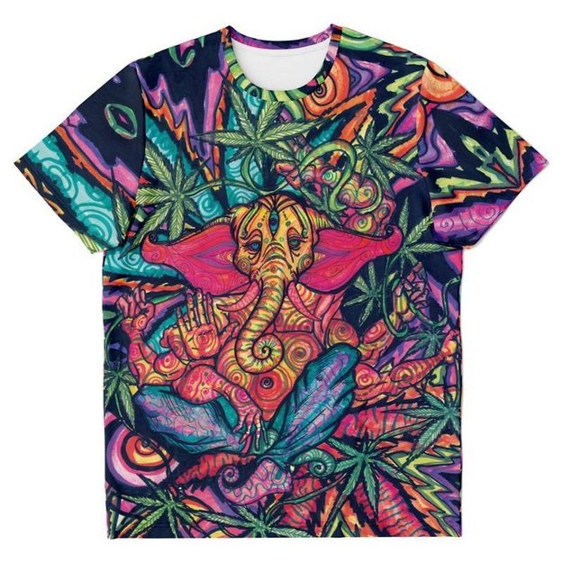 Ganjanesh T-Shirt - T-shirt - Artist, Cannabis, Colorful, Elephant, Kamal MishMish, Kmish, KMish213, MishMish, Psychedelic, T Shirt, Trippy, Unique Art - Wrinkled Minds Wardrobe