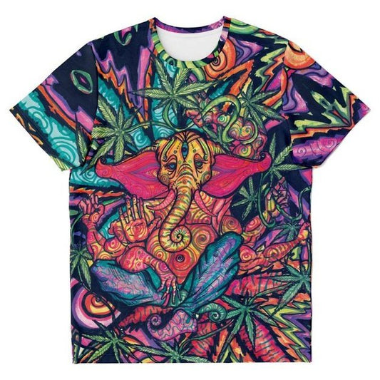 Ganjanesh T-Shirt - T-shirt - Artist, Cannabis, Colorful, Elephant, Kamal MishMish, Kmish, KMish213, MishMish, Psychedelic, T Shirt, Trippy, Unique Art - Wrinkled Minds Wardrobe