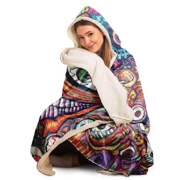 Eyes 'n' Mouth Hooded Blanket - Hooded Blanket - Artist, Kamal MishMish, Kmish, KMish213, MishMish - Wrinkled Minds Wardrobe