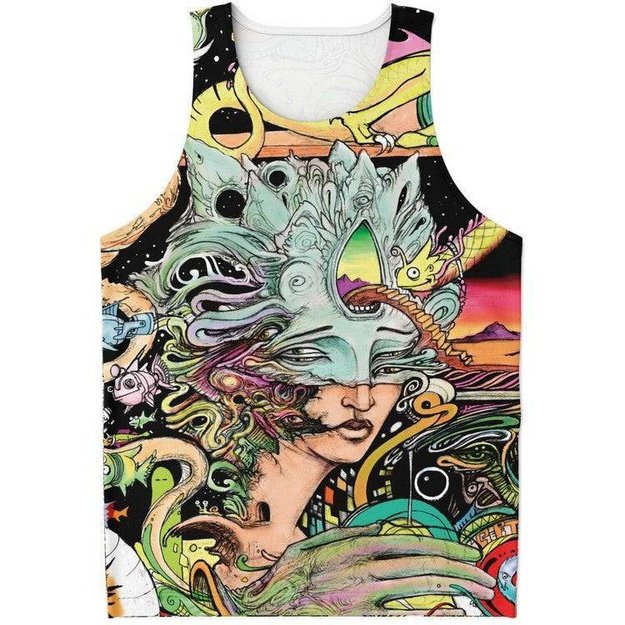 White Horn Woman Tank Top - Unisex Tank Top - Artist, Colorful, Kamal MishMish, Kmish, KMish213, MishMish, Psychedelic, tank top, Trippy, Unique Art, unisex - Wrinkled Minds Wardrobe