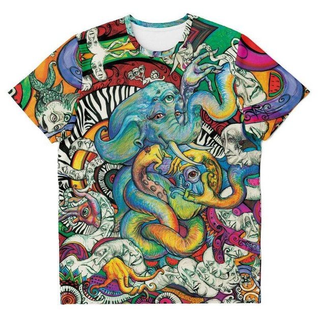 Octophantopus T-Shirt - T-shirt - Artist, Colorful, Elephant, Kamal MishMish, Kmish, KMish213, MishMish, Octopus, Psychedelic, T Shirt, Trippy, Unique Art - Wrinkled Minds Wardrobe