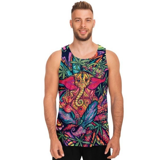 Ganjanesh Tank - Unisex Tank Top - Artist, Cannabis, Colorful, Elephant, Kamal MishMish, Kmish, KMish213, MishMish, Psychedelic, tank top, Trippy, Unique Art, unisex - Wrinkled Minds Wardrobe