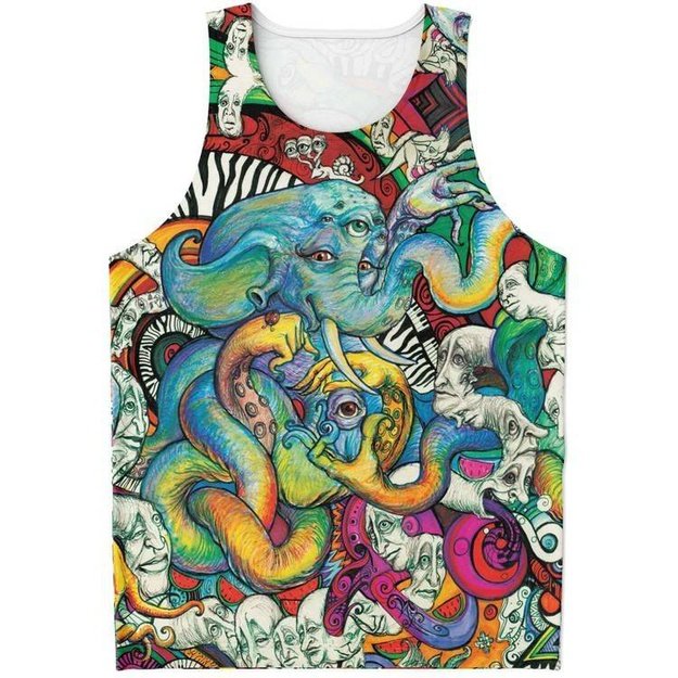 Octophantopus Tank - Unisex Tank Top - Artist, Colorful, Kamal MishMish, Kmish, KMish213, MishMish, Octopus, Pocket T-Shirt, Psychedelic, Sea Life, tank top, Trippy, Unique Art, unisex - Wrinkled Minds Wardrobe