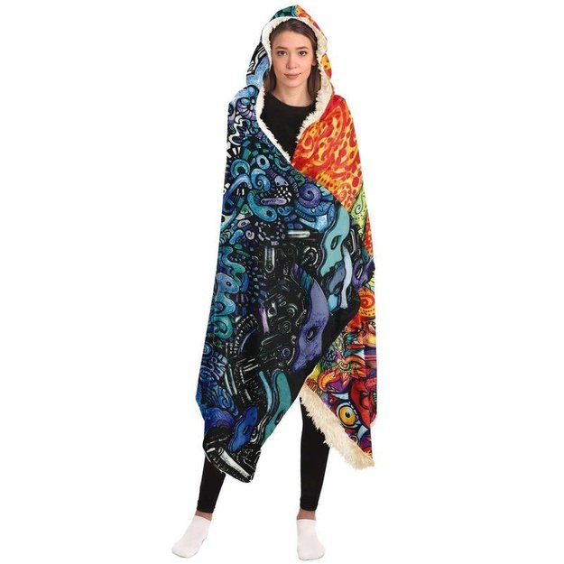 Blue Orange Sea Hooded Blanket - Hooded Blanket - Artist, Cannabis, Colorful, Kamal MishMish, Kmish, KMish213, MishMish, Psychedelic, Sea Life, Trippy, Unique Art - Wrinkled Minds Wardrobe