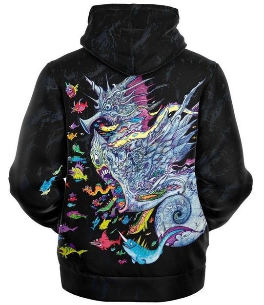 Seahorse Monster Fleece Zip-Up Hoodie - Microfleece Zip Hoodie - Artist, Kamal MishMish, Kmish, KMish213, MishMish - Wrinkled Minds Wardrobe