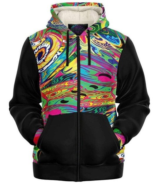 Spiral Shrooming Colors Fleece Zip-Up Hoodie - Microfleece Ziphoodie - Artist, Kamal MishMish, Kmish, KMish213, MishMish - Wrinkled Minds Wardrobe