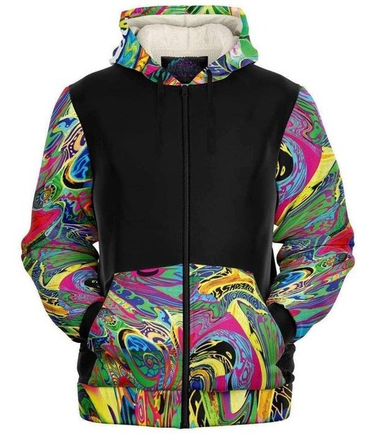 Spiral Shrooming Colors Fleece Zip-Up Hoodie - Microfleece Ziphoodie - Artist, Kamal MishMish, Kmish, KMish213, MishMish - Wrinkled Minds Wardrobe